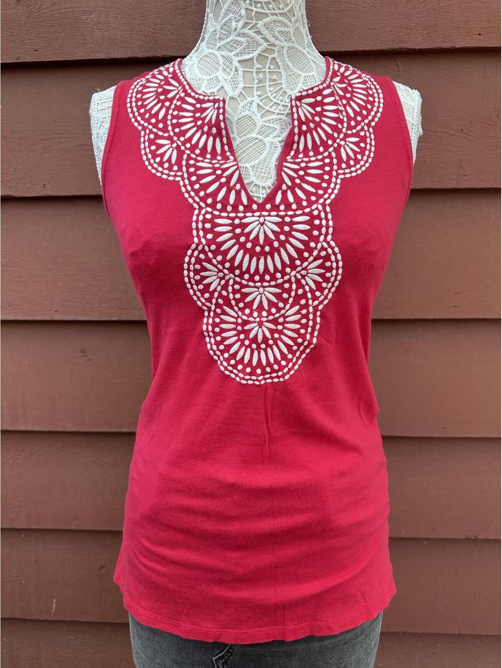 INC International Concepts Red Embroidered Sleeveless Top